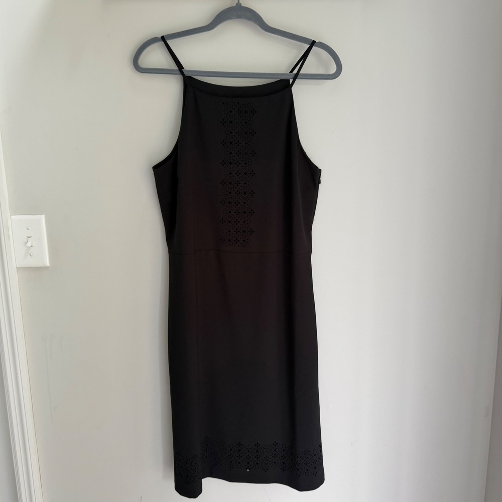 NEW Banana Republic Little Black Dress Sleeveless Midi‎ Floral Cutouts 12 NWT